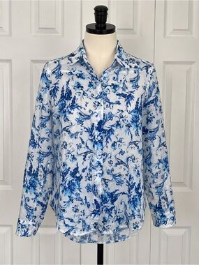 Astrid Italy Blue & White
Floral Paisley 100% Cotton Button Front Blouse Medium